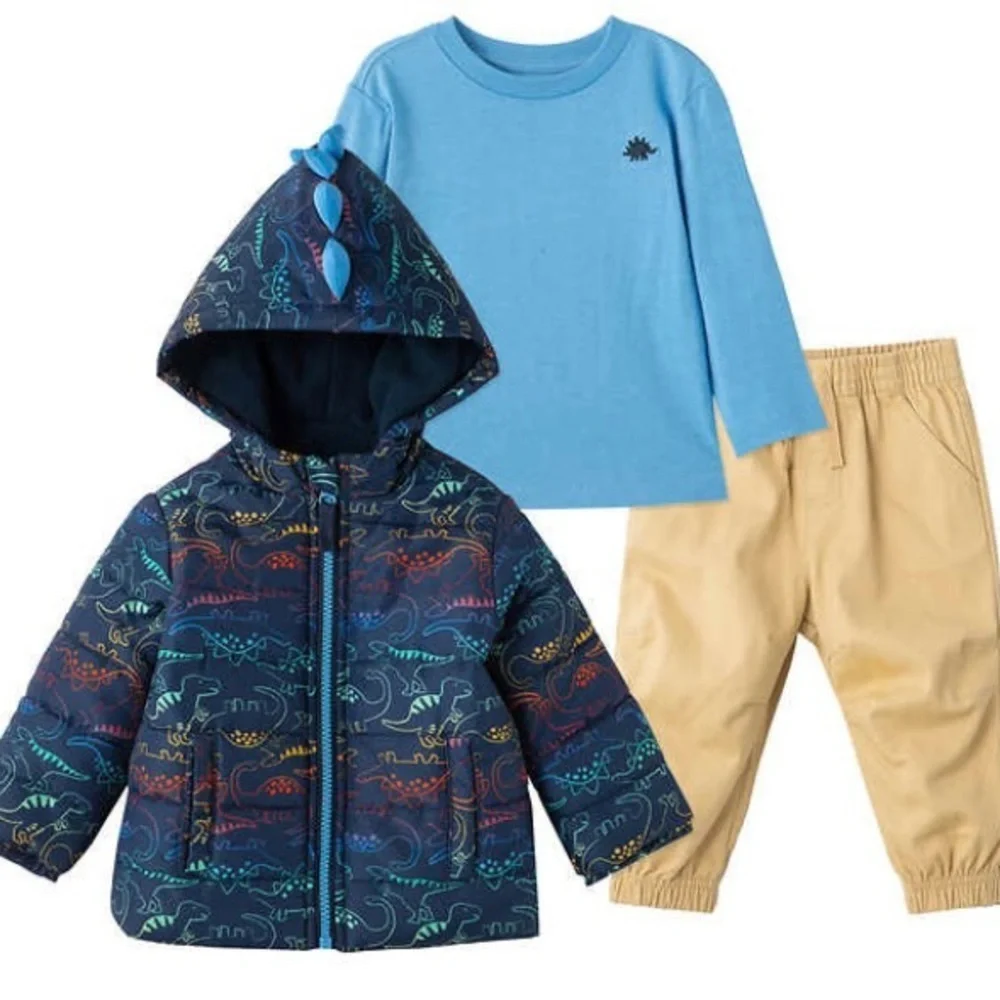 Little Me 3 Piece Dinosaur Dino Jacket Coat Outfit Set Navy 18 Months New! - Picture 3 of 5